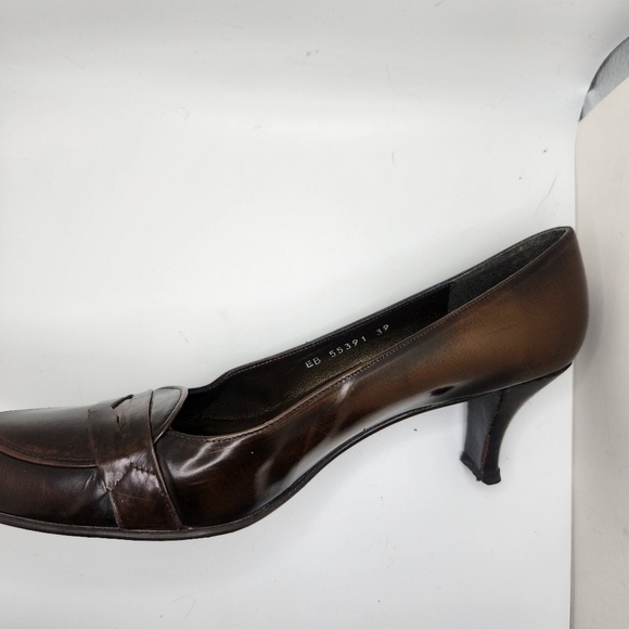 Stuart Weitzman Womens Size 39 Leather Brown Pumps Penny Loafer Career Vintage - Picture 7 of 12